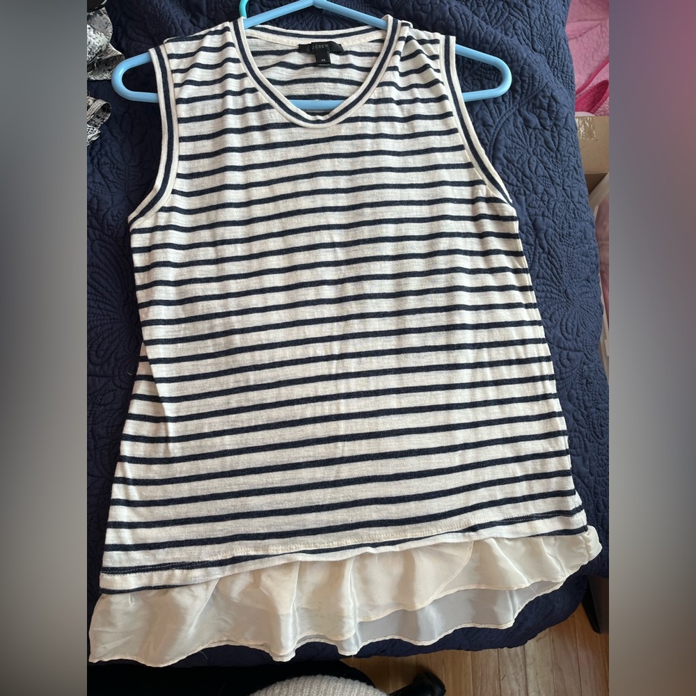 J. Crew Navy and white/cream stripped tank top
